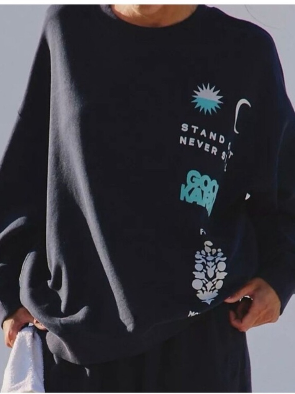 NWT FP Movement All Star Graphic Pullover Sweatshirt | Midnight Navy Combo | XS